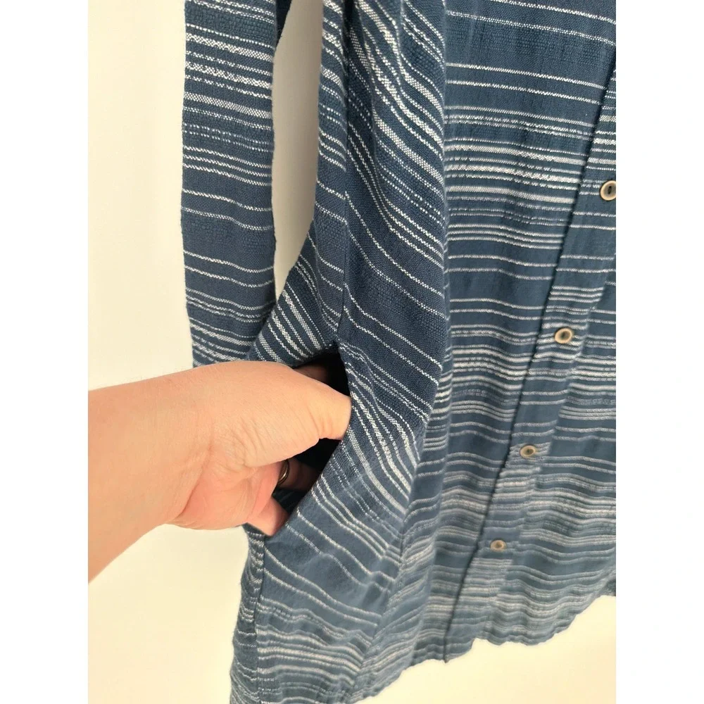 prAna Shirt Dress Women Small Blue White Striped Long Sleeve Tunic Boho Gorpcore